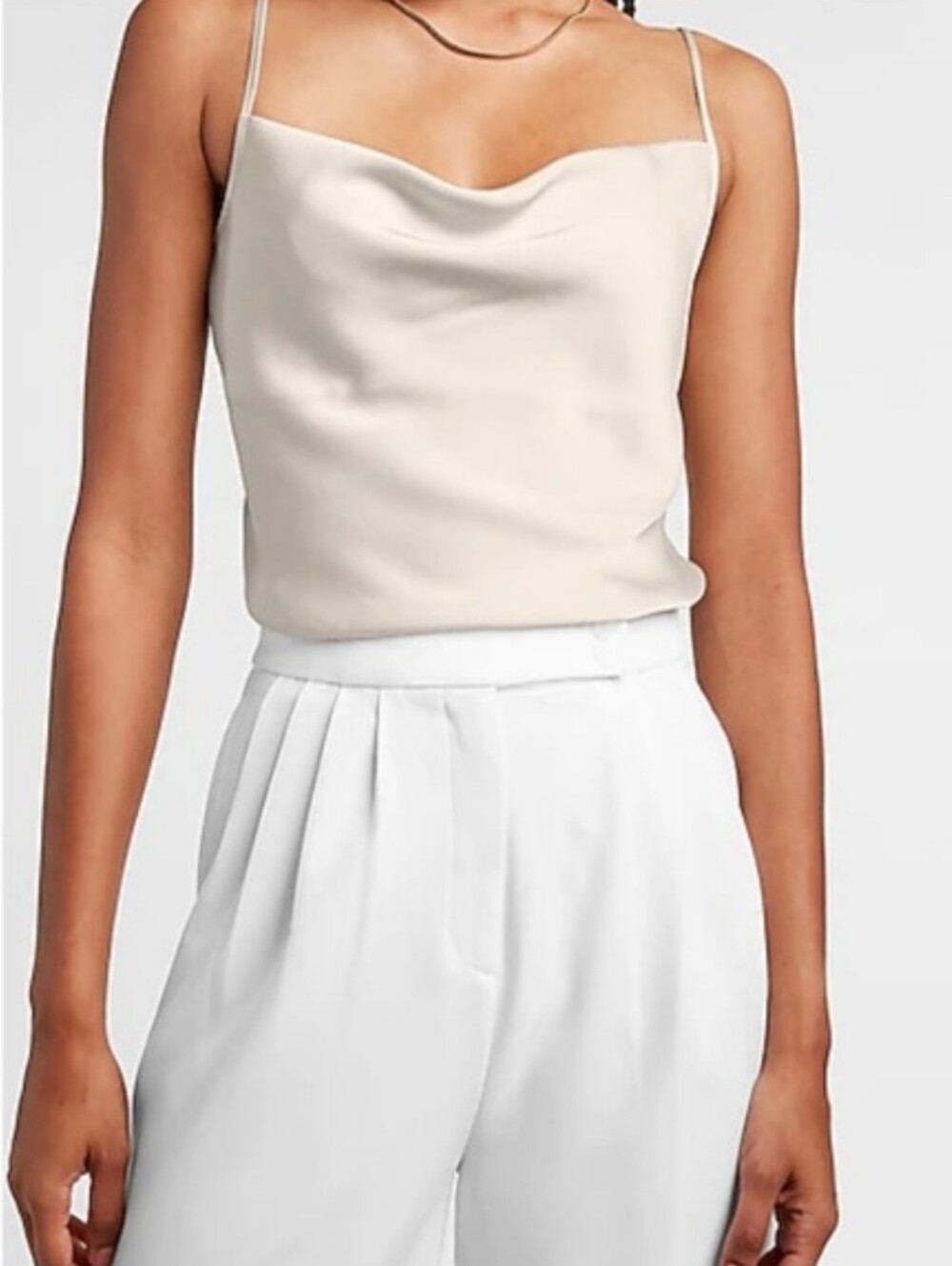 EXPRESS Satin Cowl Neck Champagne Cami Large